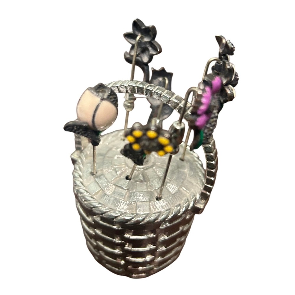 Judith Jack sterling enamel floral stick pins in a silver tone basket #304 - Picture 4 of 9